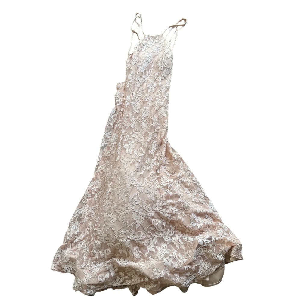 Morgan & Co Womens Pink Lace Halter Neck Formal Evening Gown Dress Size 9